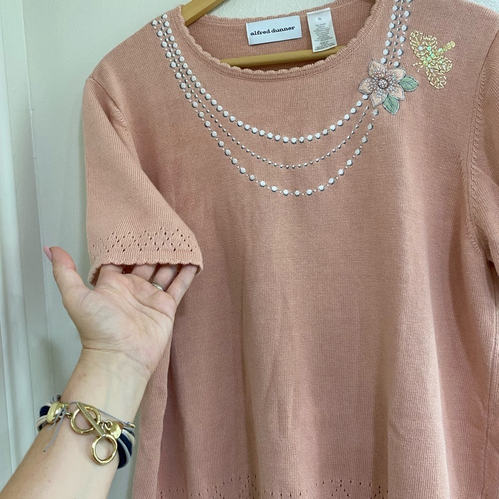 Alfred Dunner Blush bead Embellished Short Sleeve Top size XL - Picture 4 of 8